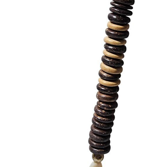 Boho Handmade Coconut Shell Faux Bone Bead Necklace Natural Brown Beach Mens - Picture 3 of 6